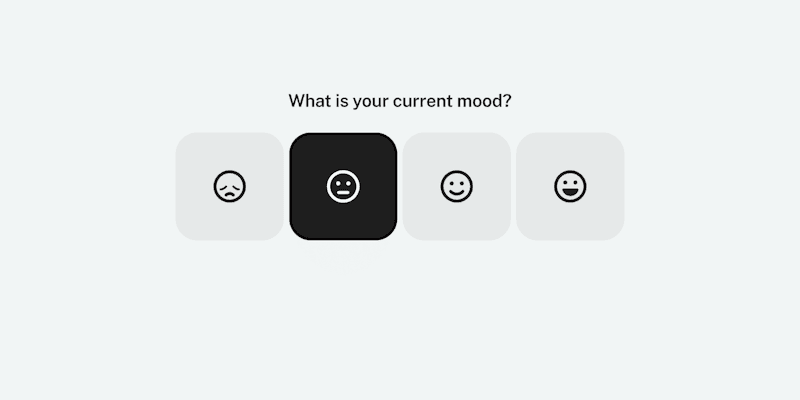 The Mood scale: four faces from sad to happy, under “What is your current mood?”