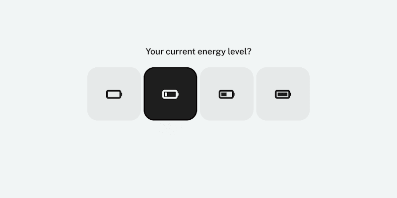 The Energy scale in the Bearmore app: four battery icons from empty to full, under “Your current energy level?”