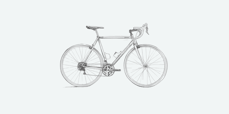 A line drawing of a road bicycle