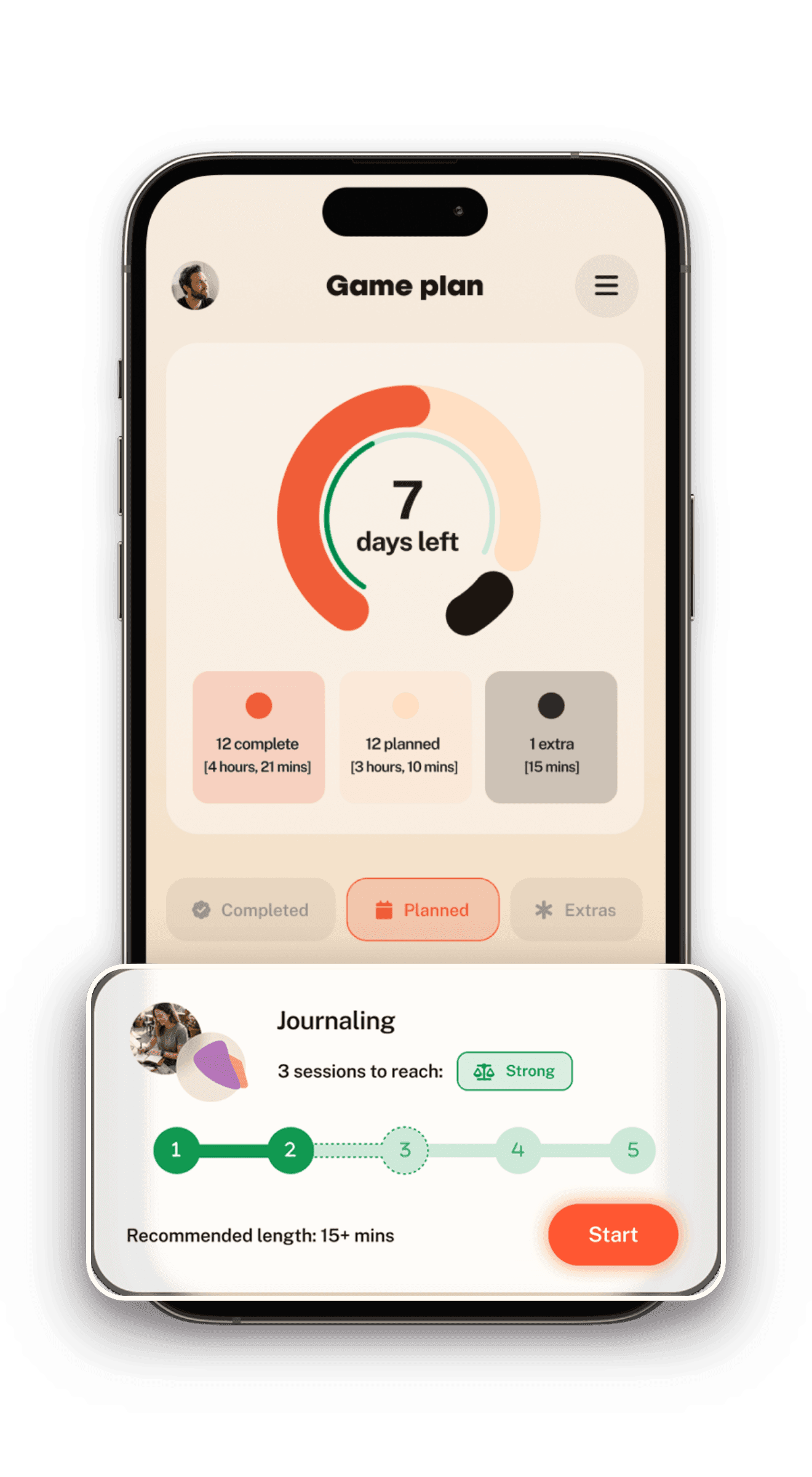 The Bearmore app showing a game plan